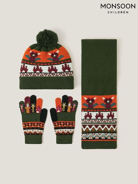 Monsoon Green Dragon Novelty Hat Scarf & Gloves Set (G10285) | £38