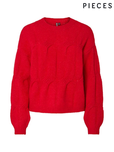 Pieces Red Long Sleeve Cable Knit Jumper (G10308) | £34