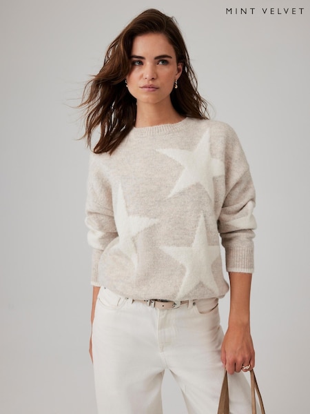 Mint Velvet Grey Neutral Star Knit Jumper (G10438) | £99