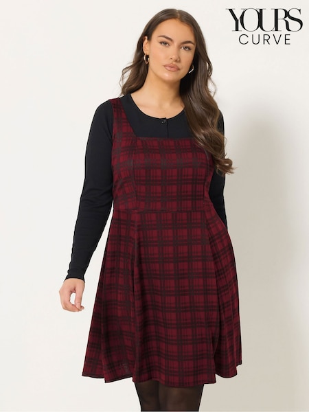 Yours Curve Red Check Flippy Pinafore Dress (G10498) | £34