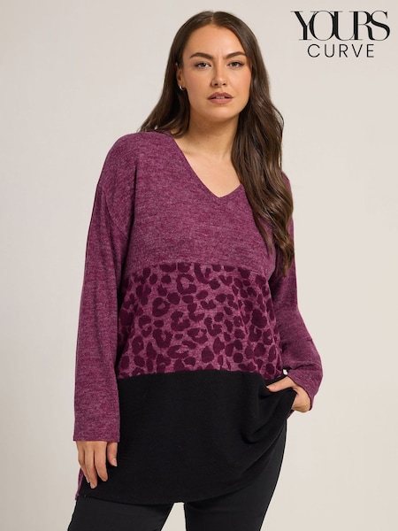 Yours Curve Pink Colourblock Animal Jumper (G10504) | £34