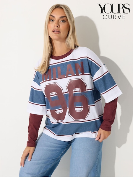 Yours Curve Red Limited Milan 96 Stripe 2 In 1 T-Shirt (G10510) | £22