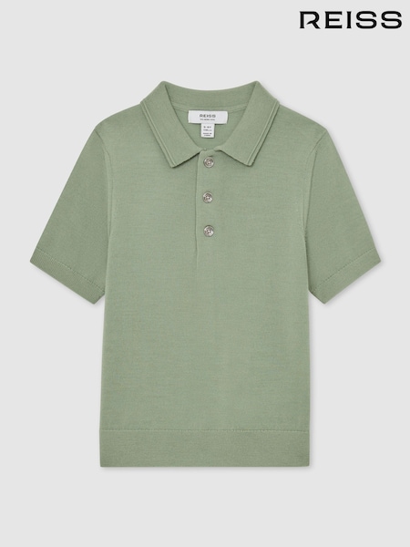 Reiss Light Sage Green Manor 13-14 yrs Merino Wool Short-Sleeve Polo Shirt (G10550) | £38