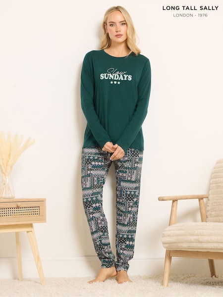 Long Tall Sally Green Sunday Fairisle Long Sleeve Cuffed PJ Set (G10661) | £33