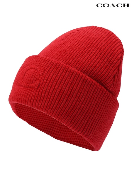 COACH Red Embossed C Knit Beanie (G10702) | £55