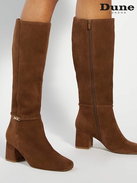 Dune London Brown Sanna Square Toe Smart High Boots (G10773) | £179