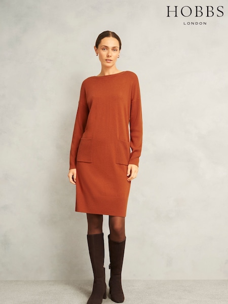 Hobbs Orange Petite Devora Knitted Dress (G10879) | £129
