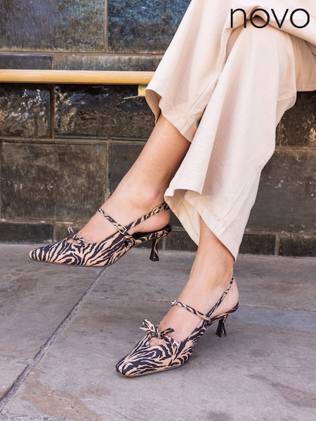 Novo Animal Wide Fit Illuminate Mary Jane Bow Slingback Mid Heel Courts (G10898) | £38