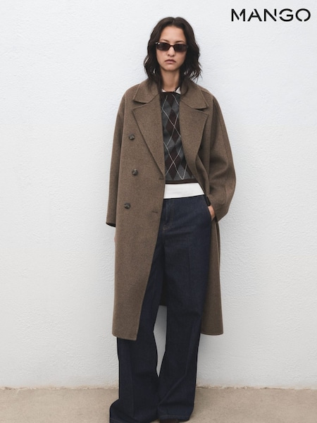 Mango Brown Suede Handmade Oversized Wool Coat (G10914) | £140