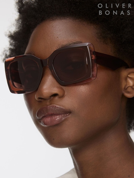 Oliver Bonas Brown Square Acetate Sunglasses (G10930) | £55
