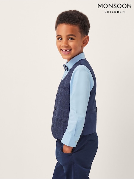 Monsoon Blue Three-Piece Oliver Check Waistcoat & Shirt Set (G11072) | £40 - £52