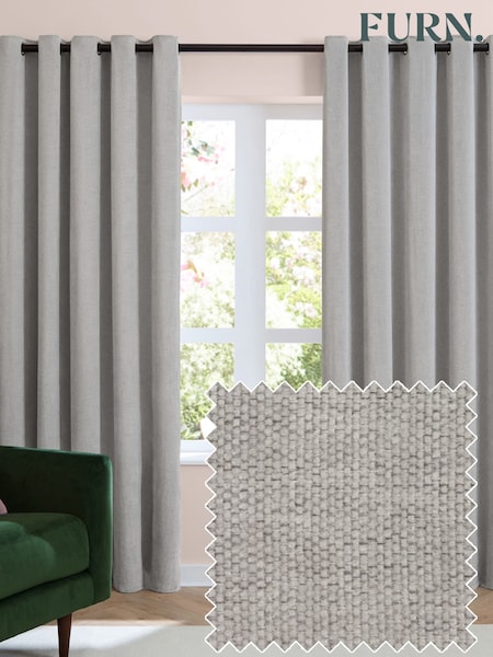 Furn Silver Soft Chenille 100% Blackout & Thermal Eyelet Curtains (G11074) | £56 - £140