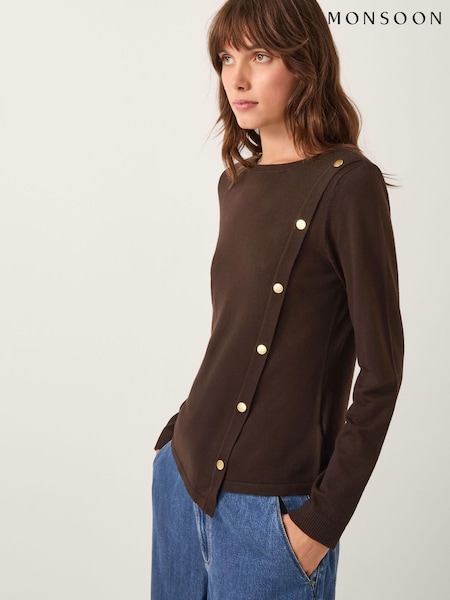 Monsoon Brown Bonnie Asymmetrical Button Jumper (G11086) | £59