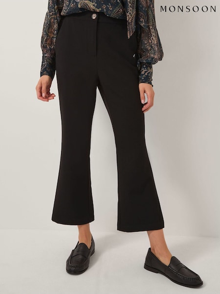 Monsoon Black Crop Flare Trousers (G11093) | £69