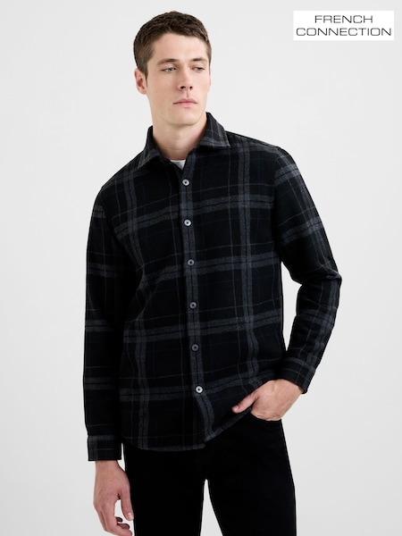 French Connection Black Check Long Sleeve Button-Up Twill Shirt (G11144) | £79
