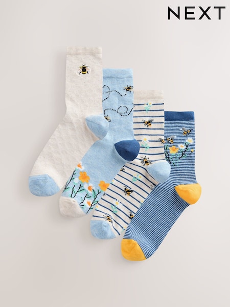 Navy/Ochre Bee Ankle Socks 4 Pack (G11186) | £10
