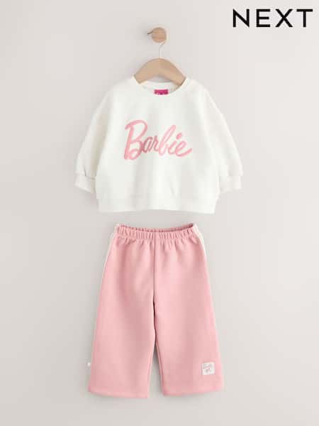 Cream/Pink Barbie Sweatshirt & Wide Leg Joggers Set (3mths-7yrs) (G11204) | £21 - £25