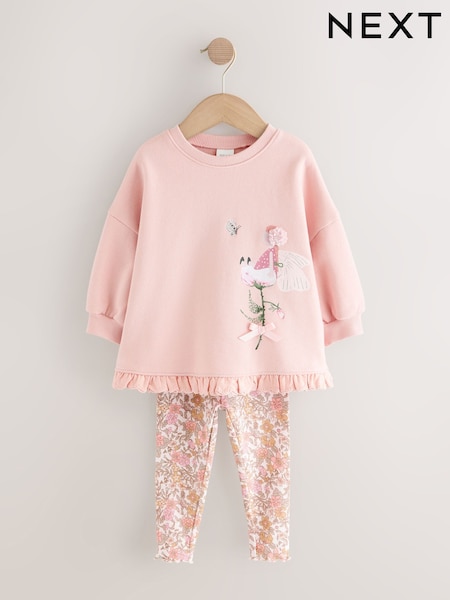 Pink Floral Fairy Frill Hem Sweatshirt & Leggings Set (3mths-7yrs) (G11206) | £16 - £20
