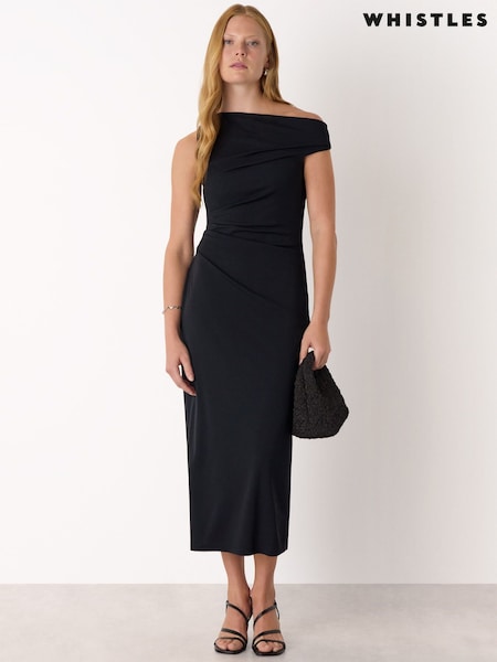 Whistles Black Jersey Crepe Asymmetric Dress (G11307) | £169