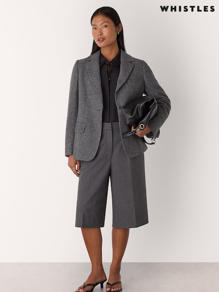 Whistles Grey Petite Herringbone Wool Blend Blazer (G11323) | £179
