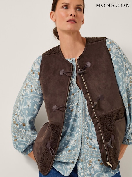 Monsoon Brown Teri Borg Duffle Gilet (G11388) | £99