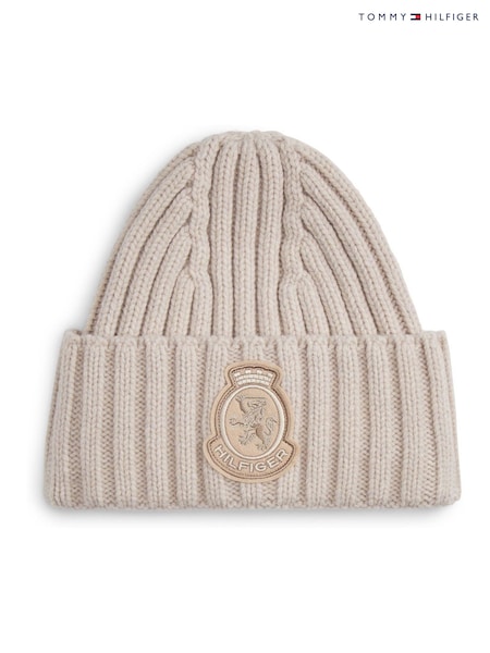 Tommy Hilfiger Natural TH Crest Pure Wool Beanie (G11473) | £75