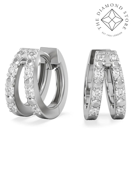 The Diamond Store White Duo Row 0.22ct Round Cut Lab Diamond Huggie Earrings in Sterling Silver (G11555) | £179