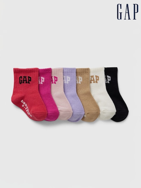 Gap Pink Logo Crew Socks 7 Pack (G11648) | £14