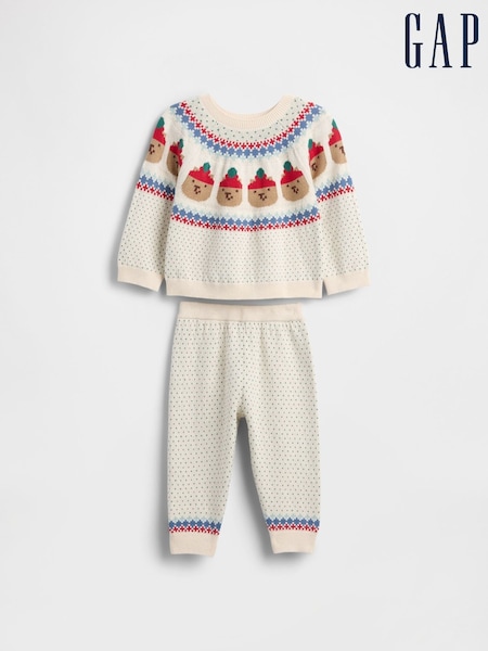 Gap Cream Bear Fair Isle Pattern Jumper Outfit Set (0-24mths) (G11733) | £40
