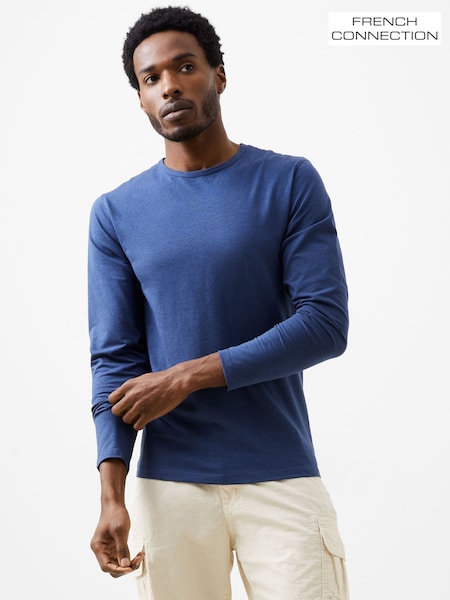 French Connection Blue Cotton Blend Crew Neck Long Sleeve Stretch T-Shirt (G11973) | £30