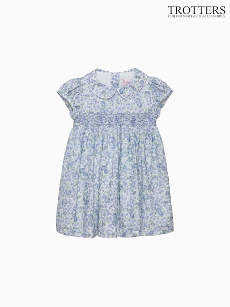 Trotters London Blue Arabella Floral Smocked Dress (G11999) | £66
