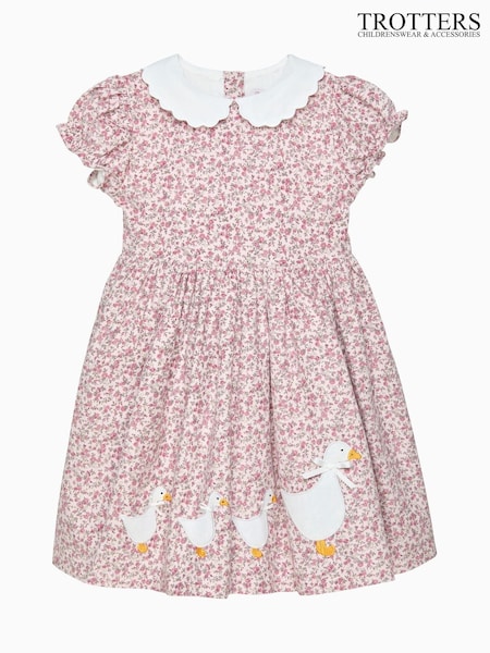 Trotters London Pink Duck Floral Cord Dress (G12009) | £76 - £82