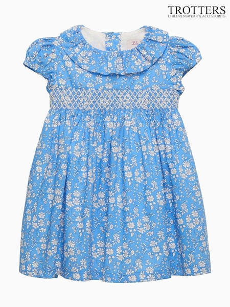 Trotters London Blue Capel Smocked Party Dress (G12022) | £82