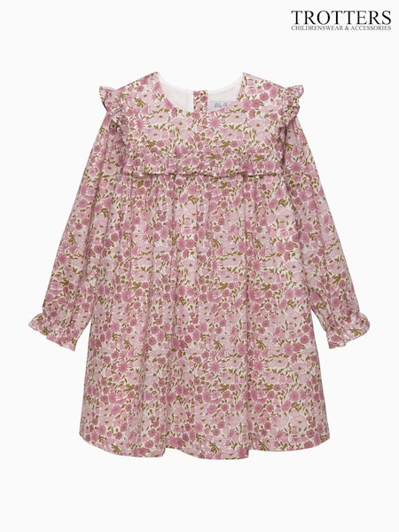 Trotters London Pink Poppy & Daisy Ruffe Dress (G12039) | £86 - £92