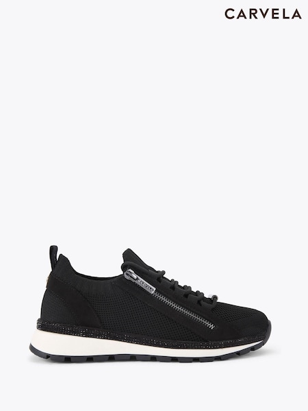 Carvela Comfort Black Pace Zip Knit Trainers (G12113) | £89