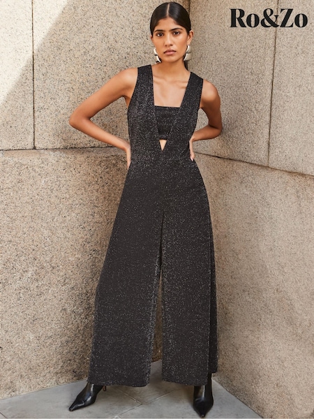 Ro&Zo Black Sparkle Ponte Jumpsuit (G12261) | £159