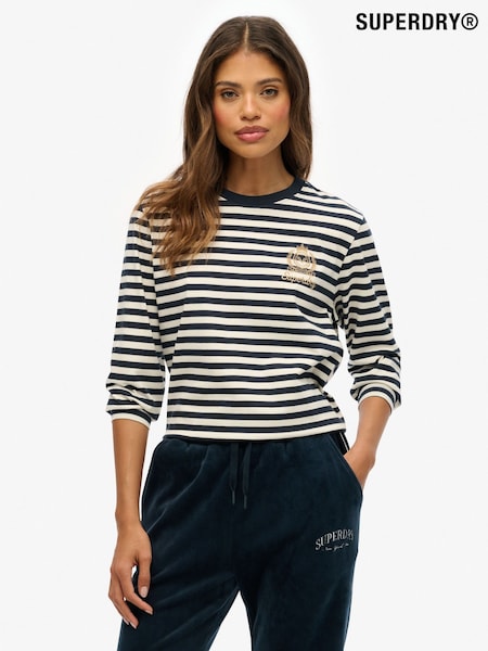 Superdry Blue Country Club Long Sleeve Stripe Top (G12392) | £27