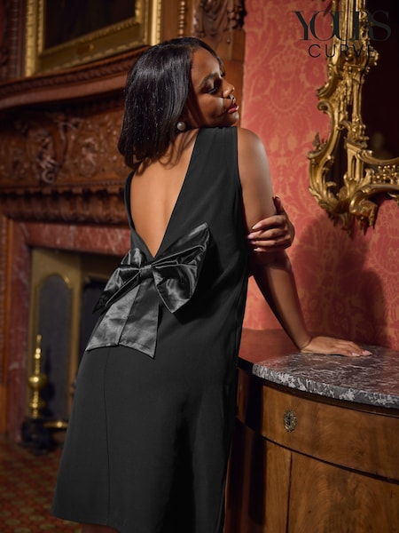 Yours Curve Black Party Bow Back Shift Dress (G12430) | £34