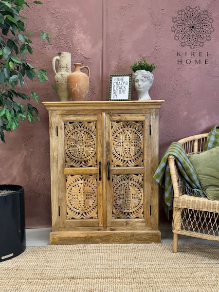 Kirei Home Natural Hand Carved Mango Wood Sideboard (G12560) | £695