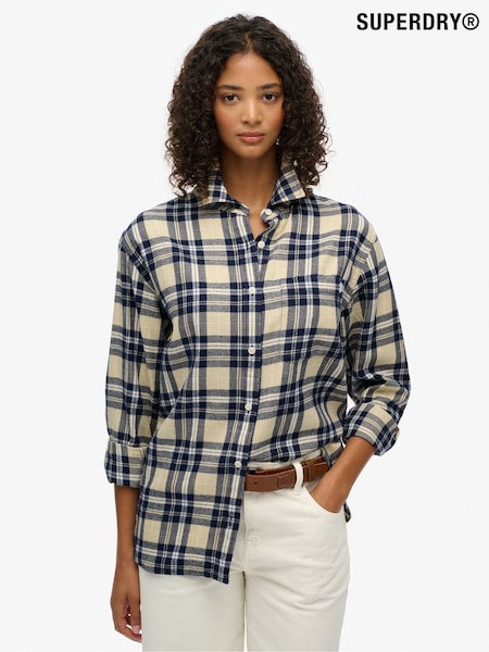 Superdry Blue Check Flannel Boyfriend Shirt (G12565) | £40