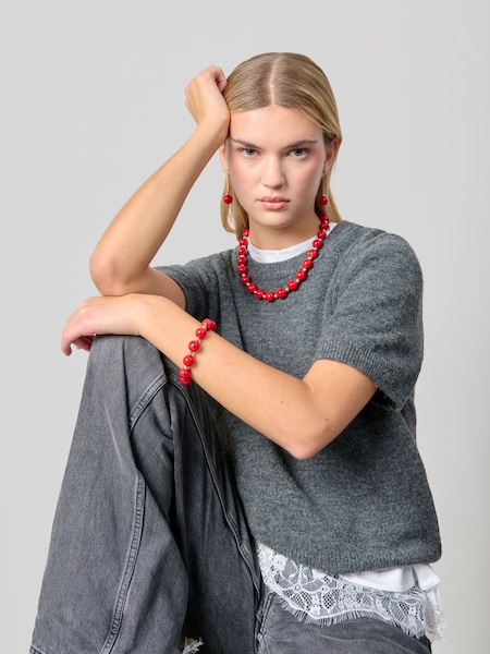 Aela Red Beaded Stretch Bracelet (G12773) | £17.50