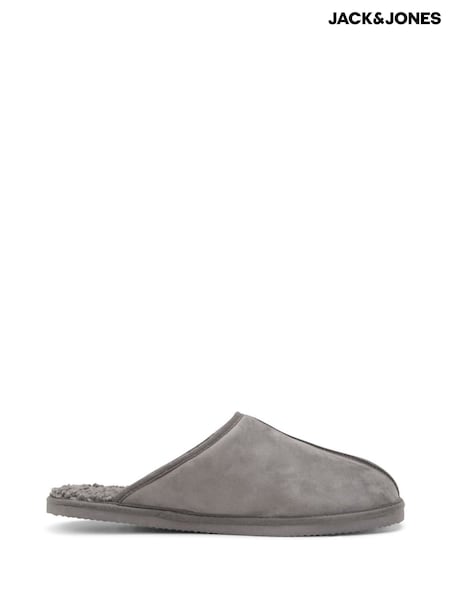 Jack & Jones Grey Fleece Lined Mule Slippers (G12790) | £22