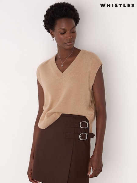 Whistles Brown Cashmere V-Neck Tank (G12823) | £159