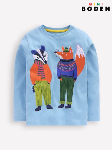 Boden Blue Long Sleeve Novelty T-Shirt (G12968) | £19 - £21