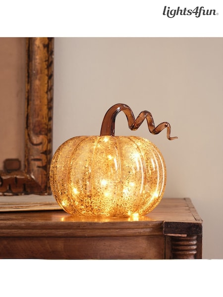 Lights4fun Multicoloured Amber Mercury Glass Light Up Pumpkin Decoration (G13094) | £33