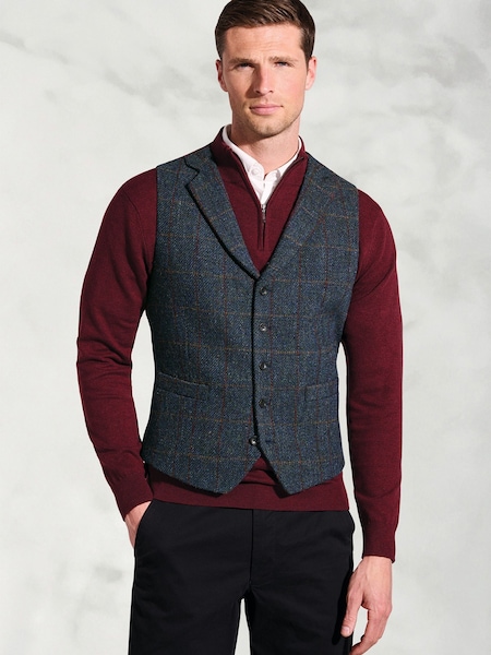 Brook Taverner Blue Check Harris Tweed® Waistcoat (G13147) | £119