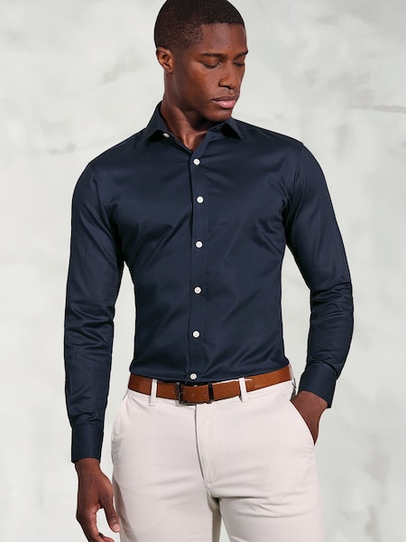 Brook Taverner Light Blue Tailored Fit Royal Oxford Single Cuff Cotton Shirt (G13153) | £50