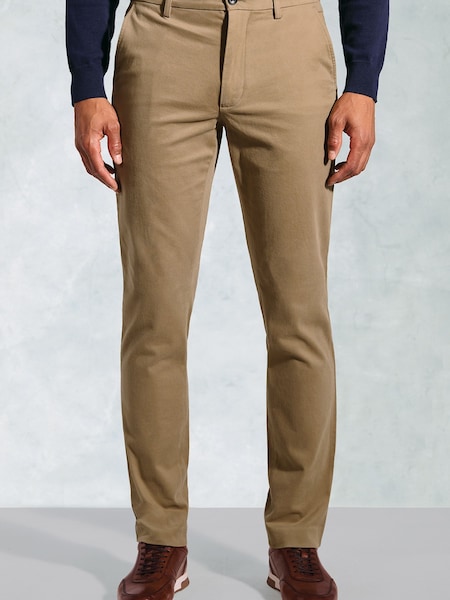 Brook Taverner Brown Italian Fine Twill Stretch Cotton Chinos (G13155) | £69