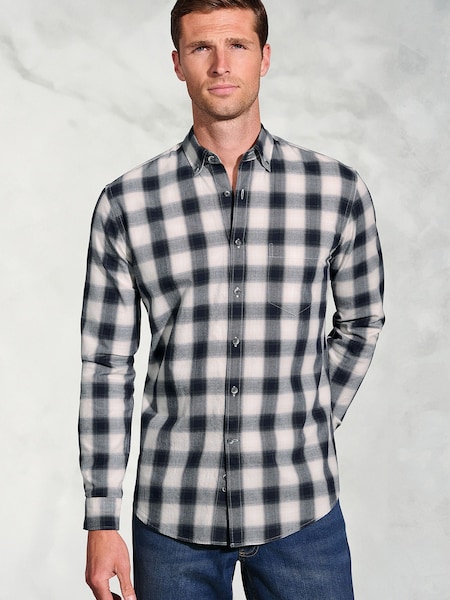 Brook Taverner Blue Check Button Down Collar  Cotton Shirt (G13167) | £50