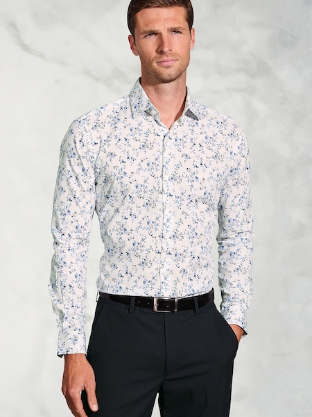 Brook Taverner White Watercolour Floral Cotton Shirt (G13169) | £50